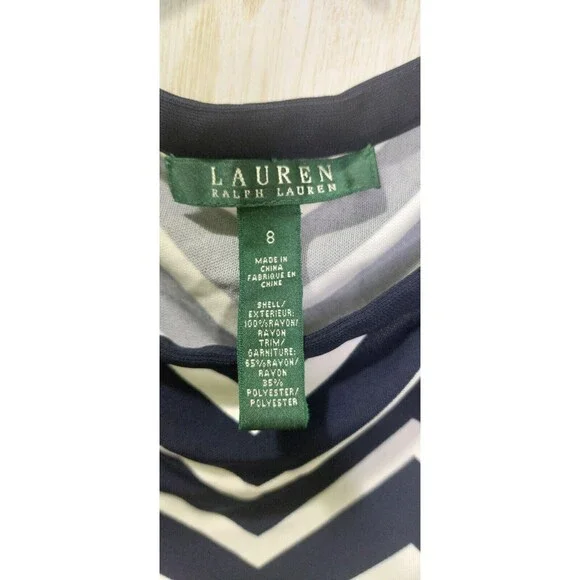 Lauren Ralph Lauren Sleeveless Dress Navy & White Chevron Print Size 8 - Picture 2 of 8